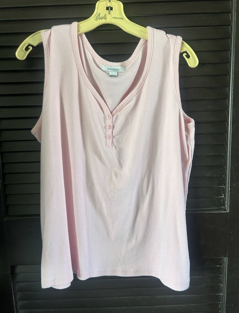dressbarn Women's 18/20 Plus Pink Solid Knit Henley Sleeveless Pullover Tank